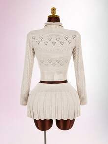 Amplova Women's Solid Color Long Sleeve Top And Mini Skirt Casual Daily Knit 2 Pieces Set - Coffee Brown - View 2