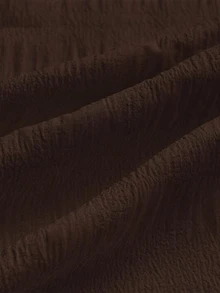 SHEIN LUNE 女款休閒襯衫，深棕色短荷葉袖上衣 - 棕色 - 查看 4