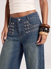 SHEIN BAE Women's Casual Everyday Denim Jeans With Pockets And Buttons - Blue - View 3