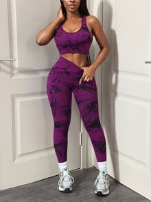 SHEIN Core Rhythm Women's Casual Tank Top And Leggings Sports Set - Purple - View 4