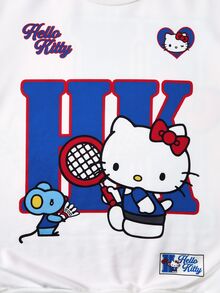 HELLO KITTY AND FRIENDS | SHEIN Men's Letter Cartoon Print Crew Neck Long Sleeve Casual Sweatshirt - White - View 5