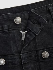 ROMWE Grunge Punk Punk Cavalry Button Design Mini Bodycon Plus Size Denim Skirt (With Built-In Lining Leggings) - Black - View 3