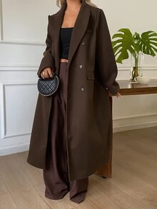 DAZY Women's Autumn Long Sleeve Loose Casual Long Brown Vintage Style Overcoat - Coffee Brown - View 7