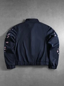 ROMWE MEN Street Life 男士花卉刺繡圖案青蛙鈕扣設計休閒運動衫 - 藏蓝色 - 查看 3