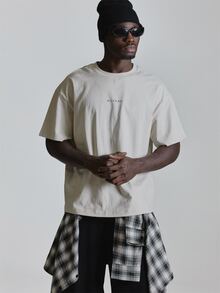 Musero Oversized Tshirt Drop Shoulder Back "Social Club" Graphic Crew Neckline Autum Winter Essentials - Apricot - View 5