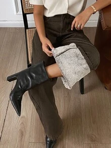 DAZY 女款保暖內裡休閒百搭日常穿著牛仔褲 - 咖啡棕 - 查看 1