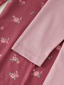2pcs Girls Fashionable Cute Unicorn Print Long Sleeve Ruffle Hem Loungewear Dress - Multicolor - View 4