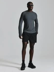 Musero Sport Long Sleeve Soft Active Crew Neck Top Muscle Fit Spring Summer Sports Activewear - Dark Grey - View 3