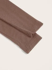 SHEIN BASICS 女款咖啡棕色素色修身短版半高領上衣，秋季日常基礎極簡風 - 咖啡棕 - 查看 4