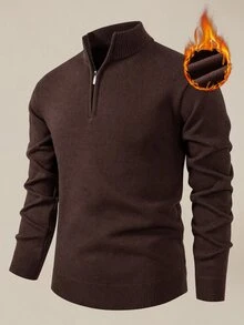 EASEVO New Men's Casual Half-Zip Pullover Sweater Halloween Winter Party Autumn - Coffee Brown - View 1