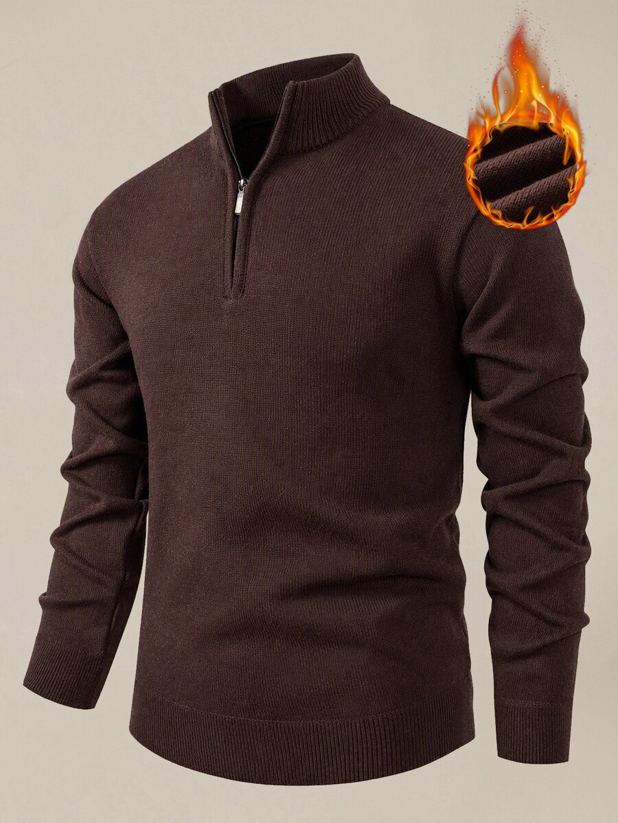 EASEVO New Men's Casual Half-Zip Pullover Sweater Halloween Winter Party Autumn - Coffee Brown - View 1