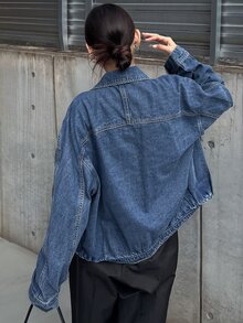 FRIFUL Women's Single-Breasted Casual Versatile Daily Long Sleeve Denim Jacket - Blue - View 2