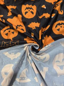 ZzzCrew 女款萬聖節印花拼色假鈕扣門襟修身圓領短袖長褲睡衣套裝 - 黑色 - 查看 7