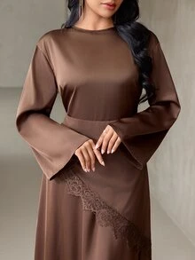 Veilorie 女款優雅奢華蕾絲拼接晚禮服 - 棕色 - 查看 4