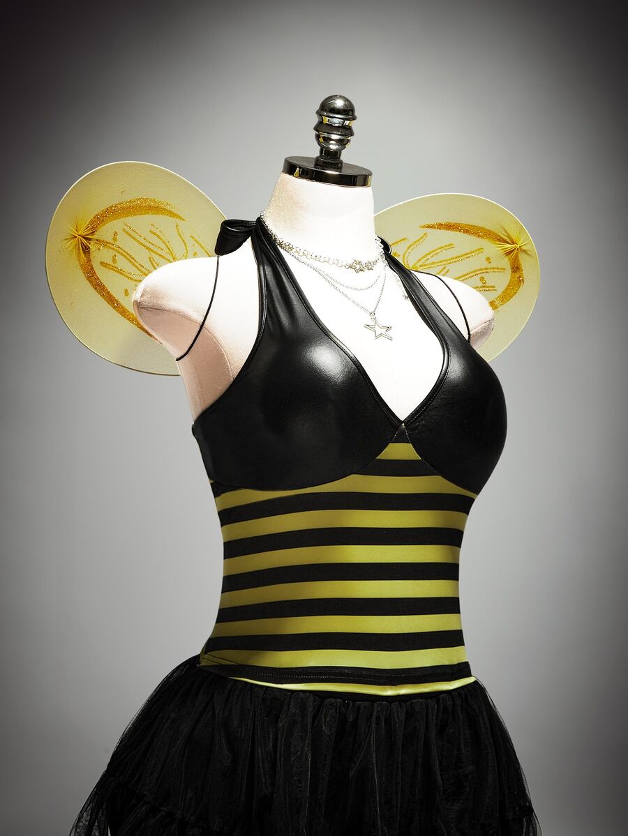 SHEIN ICON Plus Size Y2K Halter Neck Yellow & Black Striped Bee Cosplay Top, Halloween Costume - Multicolor - View 1
