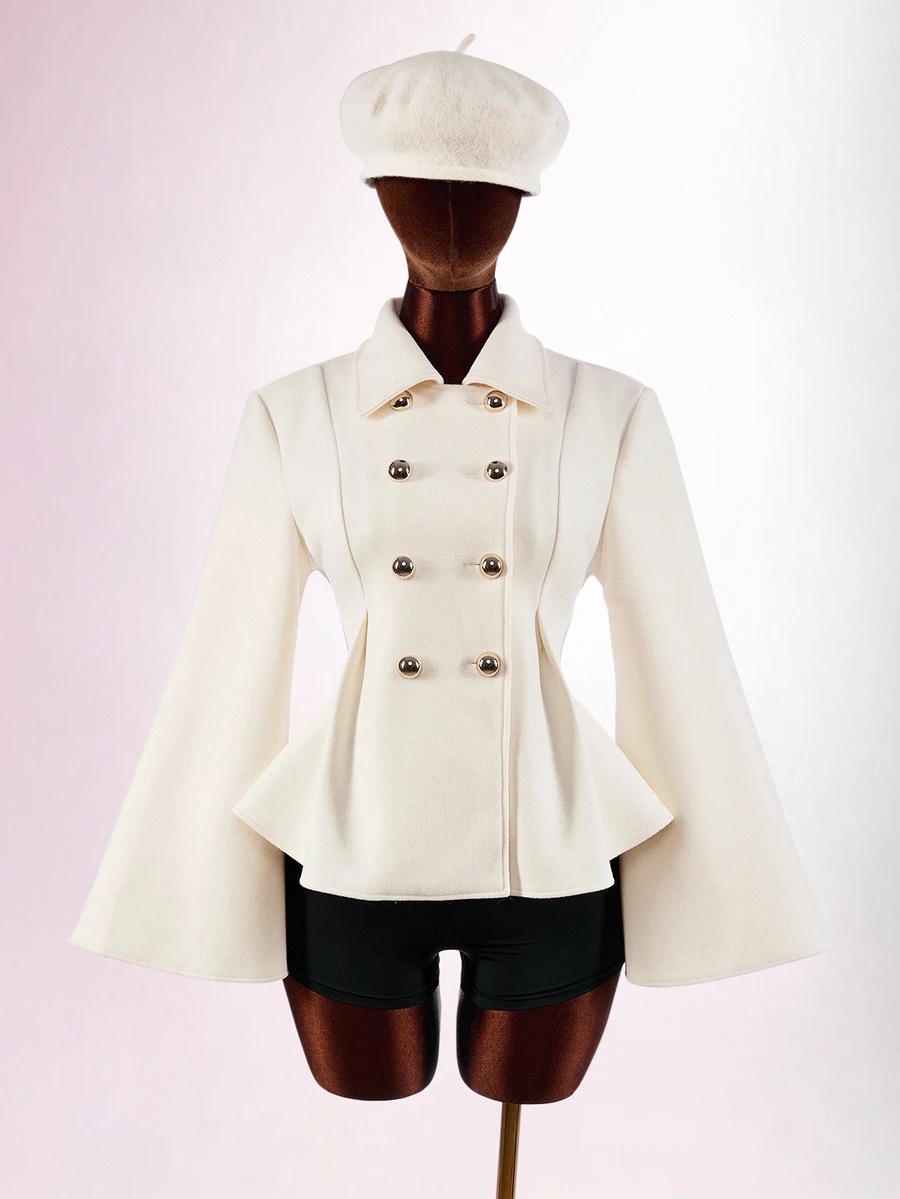 Amplova Women's Solid Color Fashion Elegant Versatile Daily Wear Office Overcoat Off White Autumn - Apricot - View 1