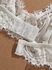 Myrelith 1pc Sweet Style White Lace Bra With Pink Bow, Exquisite Women's Lingerie - White - View 3