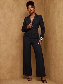 SHEIN Lunessa Jumpsuit Blazer Hitam Modis untuk Komuter - Hitam - View 1