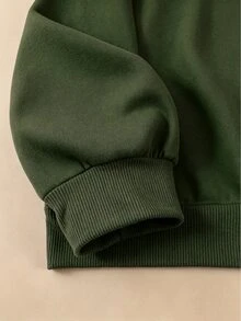 INAWLY 女款字母圖案刺繡藍色與軍綠色休閒圓領寬鬆上衣復古時尚秋冬校園返校穿搭 - 墨綠色 - 查看 4