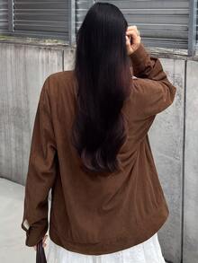 FRIFUL Women's Street Fashion Button Long Sleeve Pocket Jacket Winter - Coffee Brown - View 2