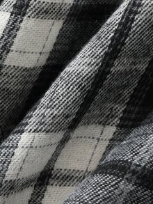 FRIFUL Kemeja Wanita Motif Kotak-kotak Musim Gugur dengan Tali Serut - Hitam - View 8