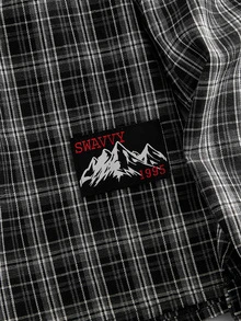 Athstrex Men's Plus Size Patch Denim Shirt, College Style, Black White, Autumn Streetwear Plus Size Button Up Shirt,Plus Size Men,Halloween Winter Party Autumn - Black - View 6