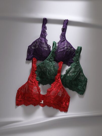 EmpressEnvy 3pcs/Set Women's Floral Lace Sexy Fashion Bra