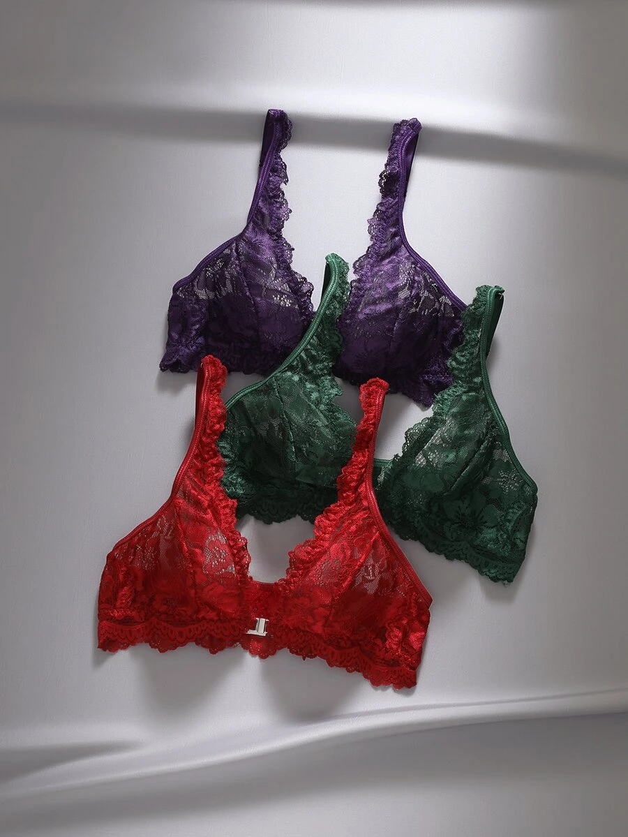 EmpressEnvy 3pcs/Set Women's Floral Lace Sexy Fashion Bra - Multicolor - View 1