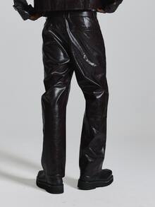 Musero Pleated Straight Leg P.U Trousers Co Ord Trousers Only Autum Winter Essentials - Burgundy - View 4