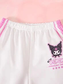 HELLO KITTY AND FRIENDS | SHEIN Set Kasual Bayi Perempuan: Kaos Lengan Panjang dan Celana Panjang Motif Huruf - Putih - View 6