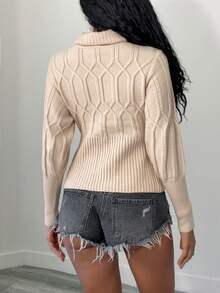 Elenzga Sweater Wanita Model Turtleneck Bergaris untuk Pemakaian Sehari-hari - Khaki - View 2