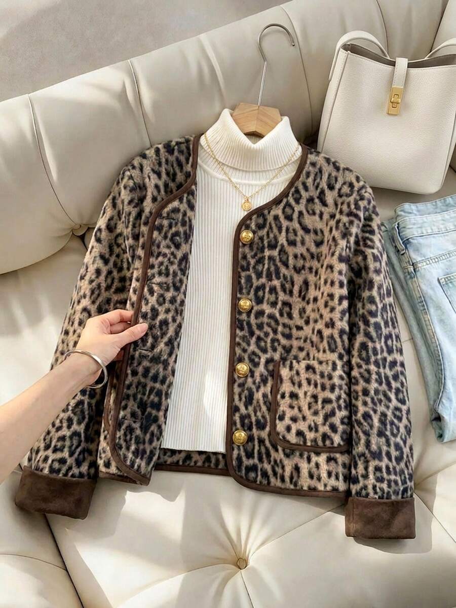 GlowEve Fall Clothes FOR WomenWomen's Casual Leopard Print Jacket, Autumn/Winter - Multicolor - View 1