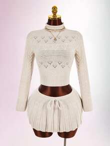 Amplova Women's Solid Color Long Sleeve Top And Mini Skirt Casual Daily Knit 2 Pieces Set - Coffee Brown - View 6