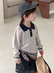 DAZY Infant (Boy) Contrast Color Long Sleeve Sweater With Turn-Down Collar Fall - Apricot - View 7