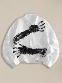 EASEVO Men's Plus Size Fashion Palm Print Long Sleeve Shirt Autumn Winter Halloween Halloween Winter Party Autumn  - White - View 1