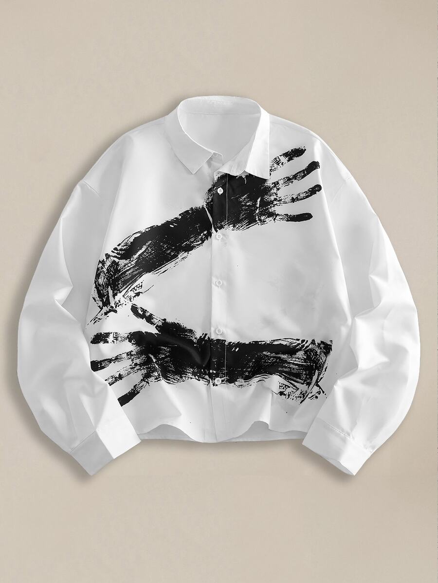 EASEVO Men's Plus Size Fashion Palm Print Long Sleeve Shirt Autumn Winter Halloween Halloween Winter Party Autumn - White - View 1