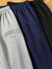 SHEIN 3件組兒童青少年男孩休閒百搭款黑色、藍色、灰色運動長褲，適合學校、日常休閒外出、運動，冬季全季節穿著 - 彩色 - 查看 3