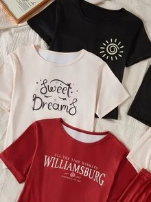 Snug Zone Letter Print Casual Pullover Short Sleeve & Shorts Set, 3-Color Combination - Multicolor - View 6