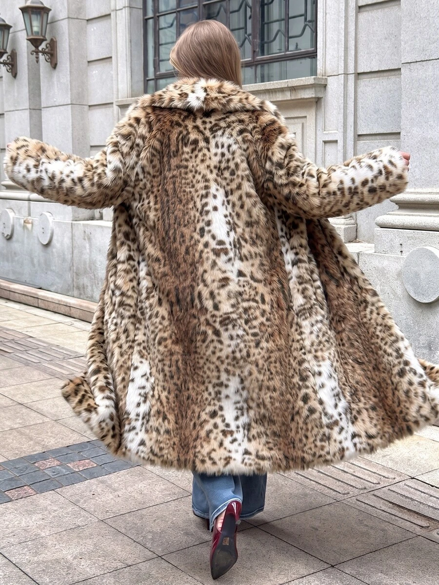 Muchica Plus-Size Retro Street-Style Leopard Print Mid-Length Faux Fur Coat For Autumn And Winter. - Multicolor - View 1