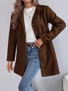 SHEIN 女款優雅休閒長袖黑色大衣 - 棕色 - 查看 3