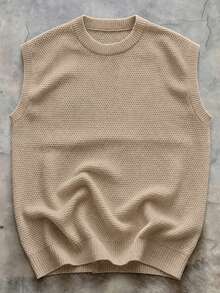 Manfinity Homme Men's Solid Color Crew Neck Casual Versatile Knit Vest - Khaki - View 7