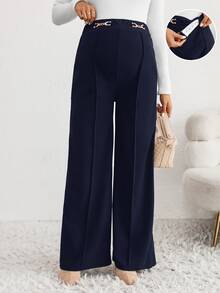 SHEIN 孕婦時尚百搭通勤可調腰圍長褲 - 藏蓝色 - 查看 4