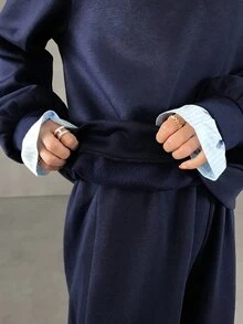 FRIFUL Women's Autumn Colorblock 2 In 1 Top & Sweatpants Set - Navy Blue - View 7