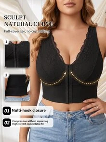 Coutiva Plus Size Women's Lace Trim Casual Everyday Top - Black - View 4