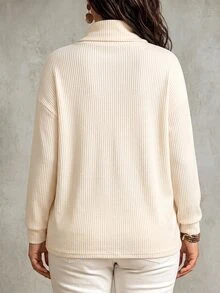 Women's Autumn/Winter New Hot-Selling High Neck Ribbed Soft Knit Casual Versatile Plus Size T-Shirt - Apricot - View 2