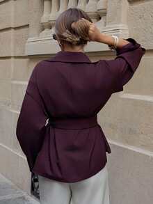 Firerie Women's Solid Color Waist Tie Casual Versatile Daily Long Sleeve Jacket - Red Violet - View 2
