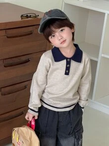 DAZY Infant (Boy) Contrast Color Long Sleeve Sweater With Turn-Down Collar Fall - Apricot - View 5