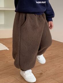 DAZY Baby Girl Solid Color Casual Versatile Daily Wear Jogger Pants - Coffee Brown - View 7
