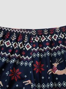 Chillnights Casual Comfortable Christmas Element Striped Fair Isle Print Crew Neck Christmas Plus Size Women's Pajama Set - Multicolor - View 6