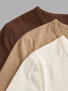 SHEIN EZwear 3件組女款休閒深V領修身短袖T恤，34%棉，夏季服飾，街頭風，適合日常通勤、約會、聚會、秋冬/夏季、派對、婚禮、海灘、畢業典禮，優雅休閒，適合外出、Y2K、音樂節穿搭、度假服飾、返校服裝 - 彩色 - 查看 10